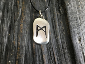 Sterling Silver Viking Rune Mannaz Antique Finish Pendant