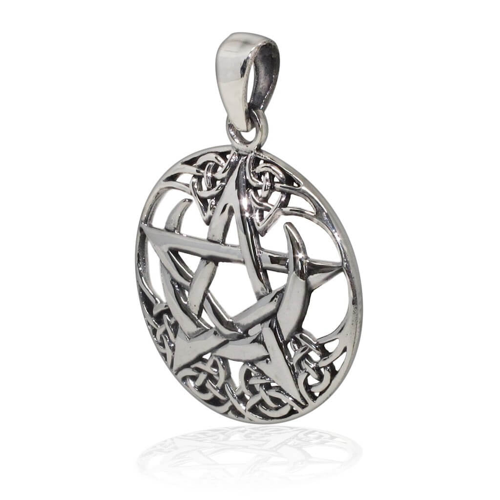 Sterling Silver Pentagram and Moon Pendant - SilverMania925