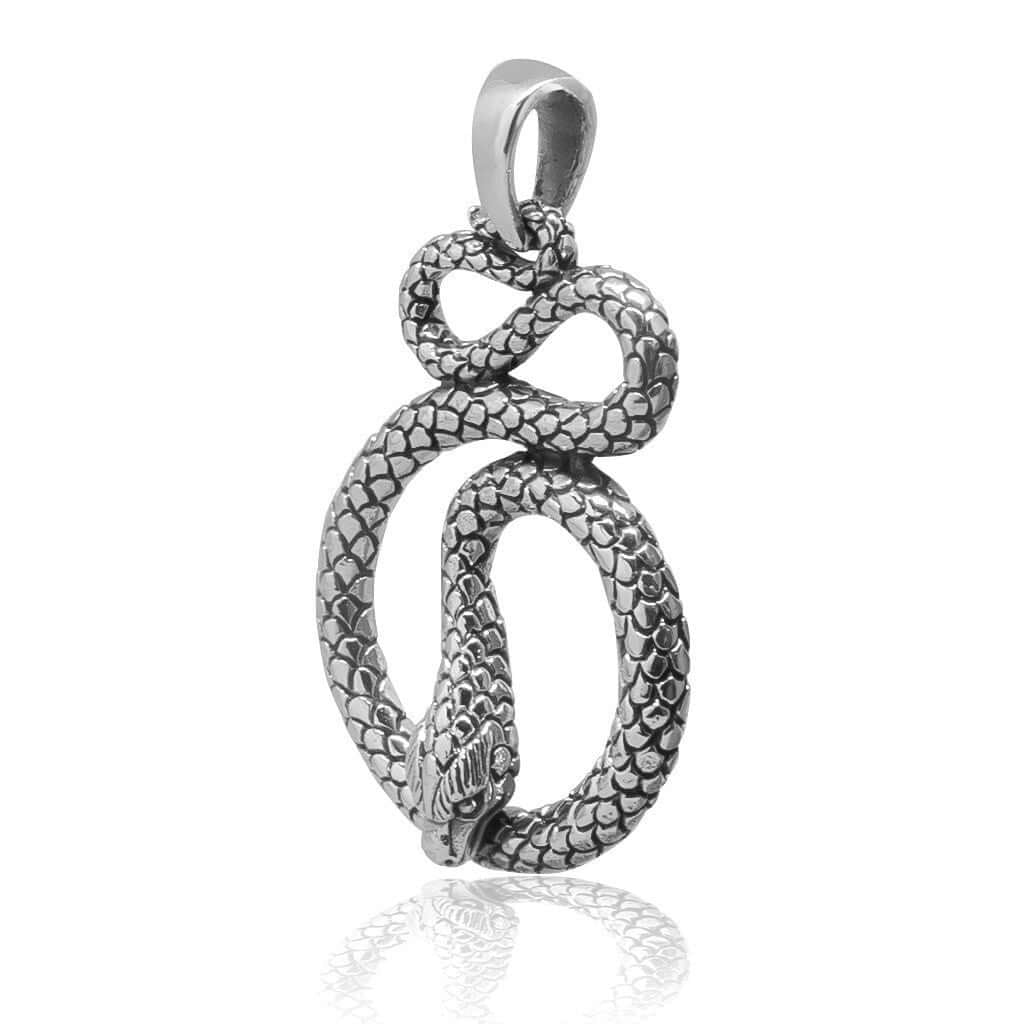 925 Sterling Silver Detailed Cobra Snake Infinity Serpent Pendant - SilverMania925