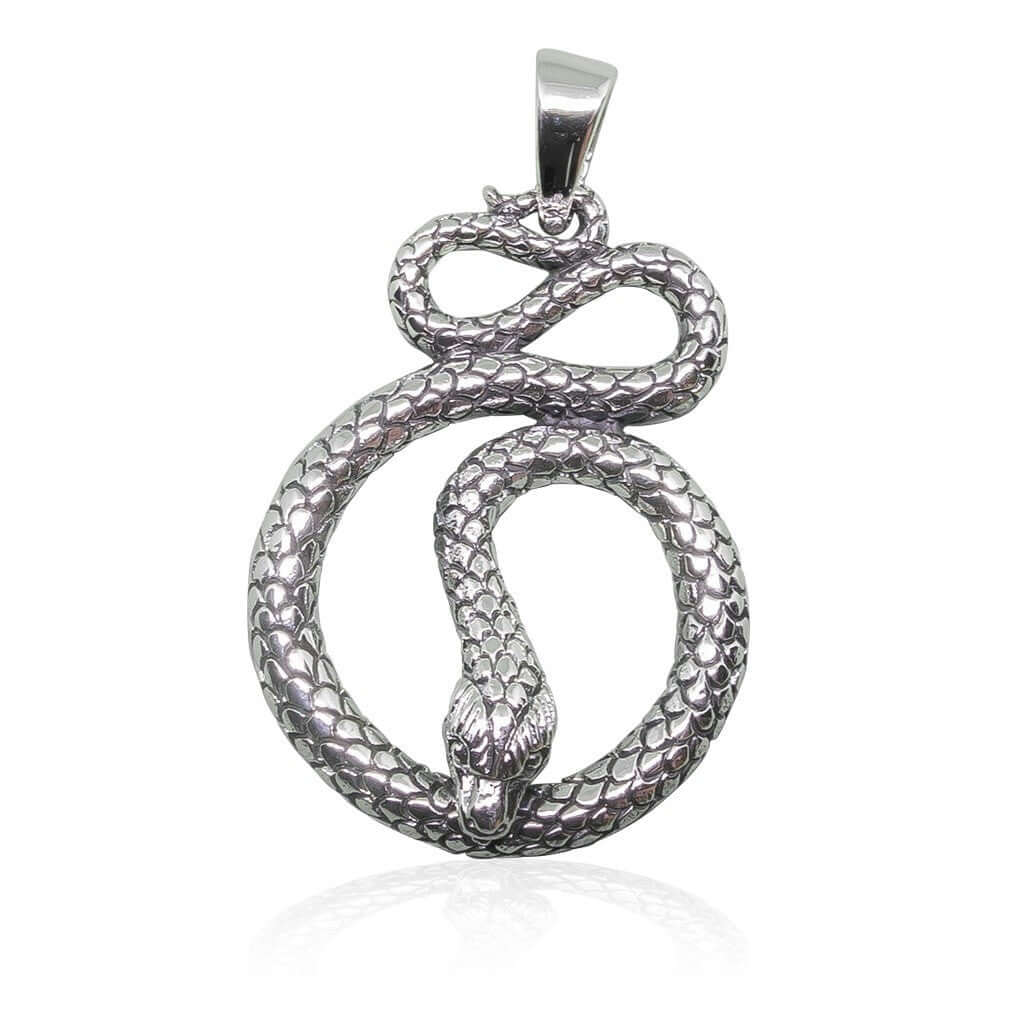 925 Sterling Silver Detailed Cobra Snake Infinity Serpent Pendant - SilverMania925