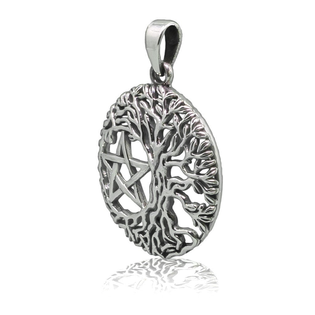 925 Sterling Silver Yggdrasil Tree Of Life Wiccan Pentagram Pentacle Pendant - SilverMania925