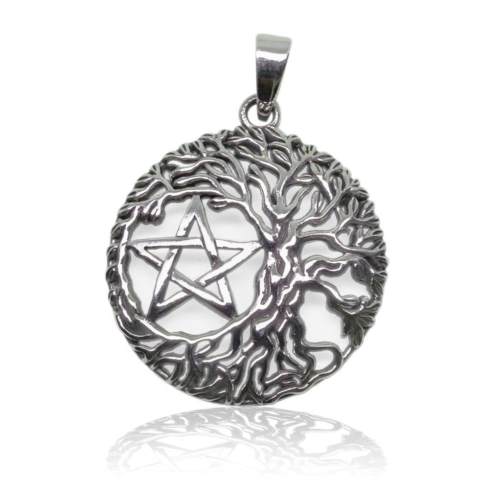 925 Sterling Silver Yggdrasil Tree Of Life Wiccan Pentagram Pentacle Pendant - SilverMania925