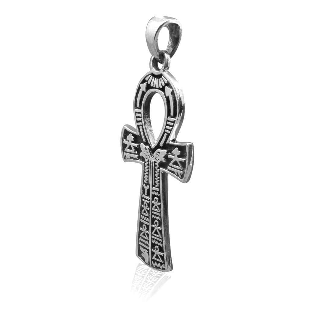 925 Sterling Silver Hieroglyphics Cartouche Pharaoh Ankh Cross Egypt Revival Pendant - SilverMania925