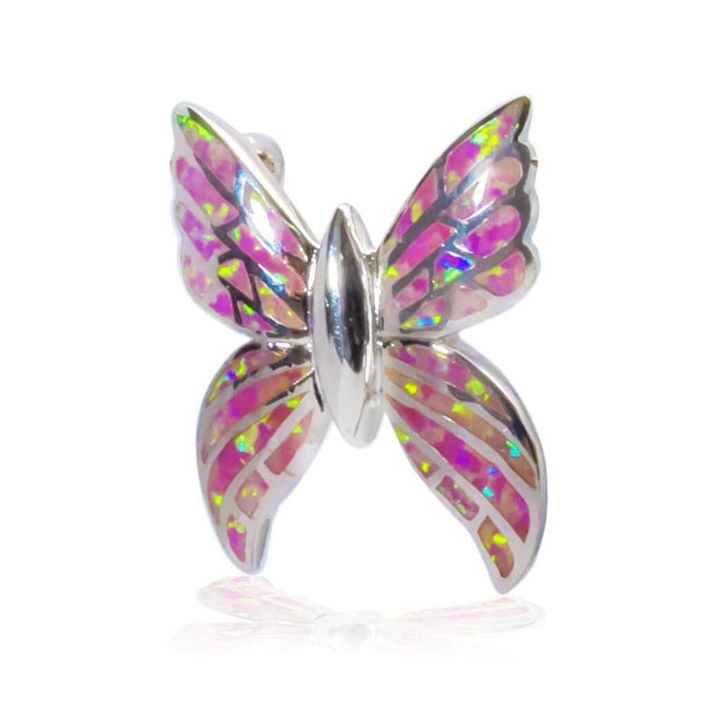 925 Sterling Silver Pink Inlay Fire Opal Butterfly Monark Big Charm Pendant 9gr