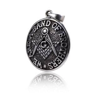 925 Sterling Silver Masonic Freemason Compass We Are a Band of Brothers Coin Pendant