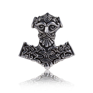925 Sterling Silver Thor Hammer Mjolnir Odin Viking Wolf Fenrir Motif Pendant