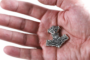 925 Sterling Silver Thor Hammer Mjolnir Odin Viking Wolf Fenrir Motif Pendant