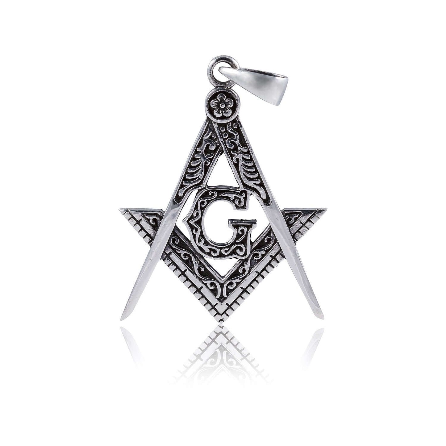 925 Sterling Silver Masonic Mason Freemasonry Freemason Compass Pendant - SilverMania925