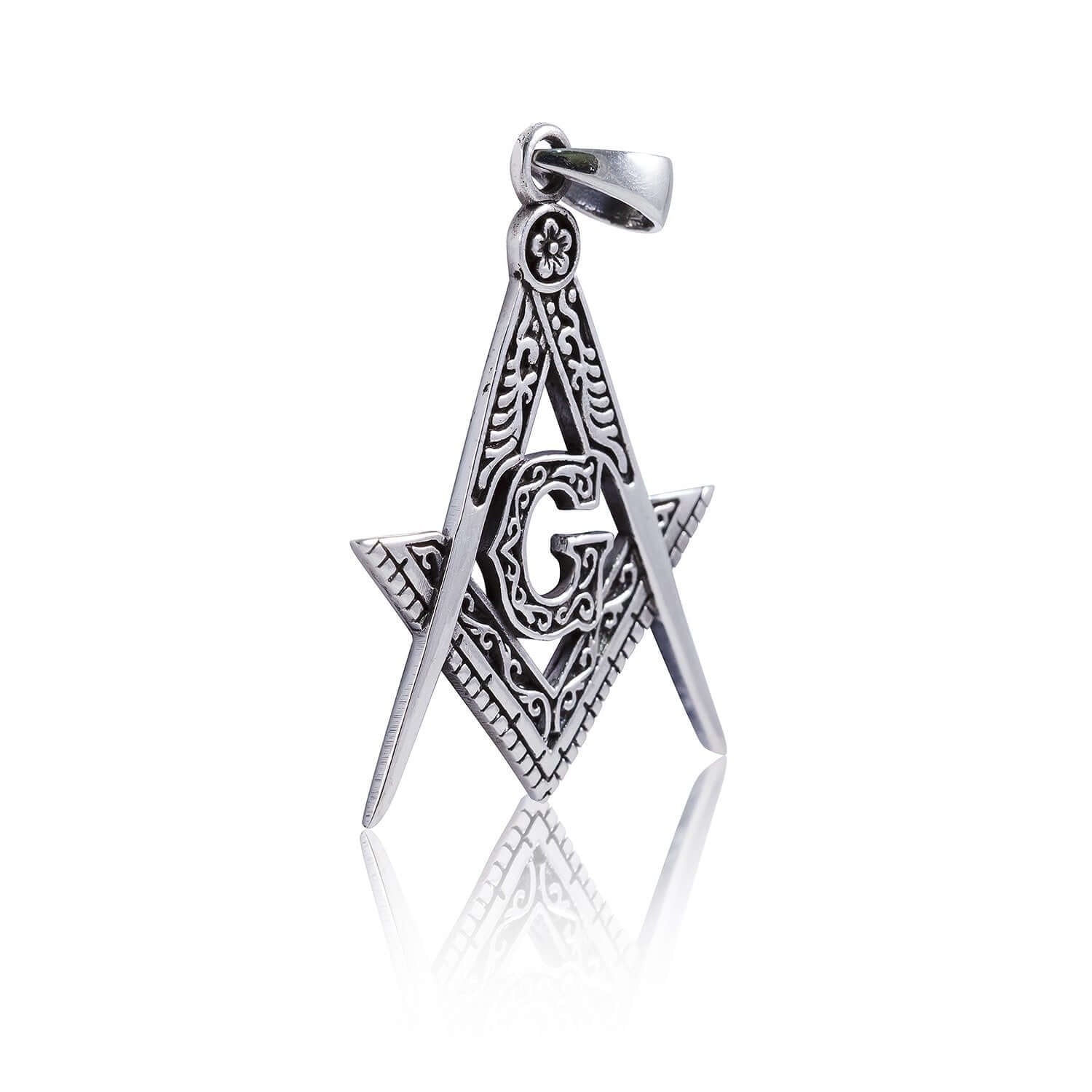 925 Sterling Silver Masonic Mason Freemasonry Freemason Compass Pendant - SilverMania925