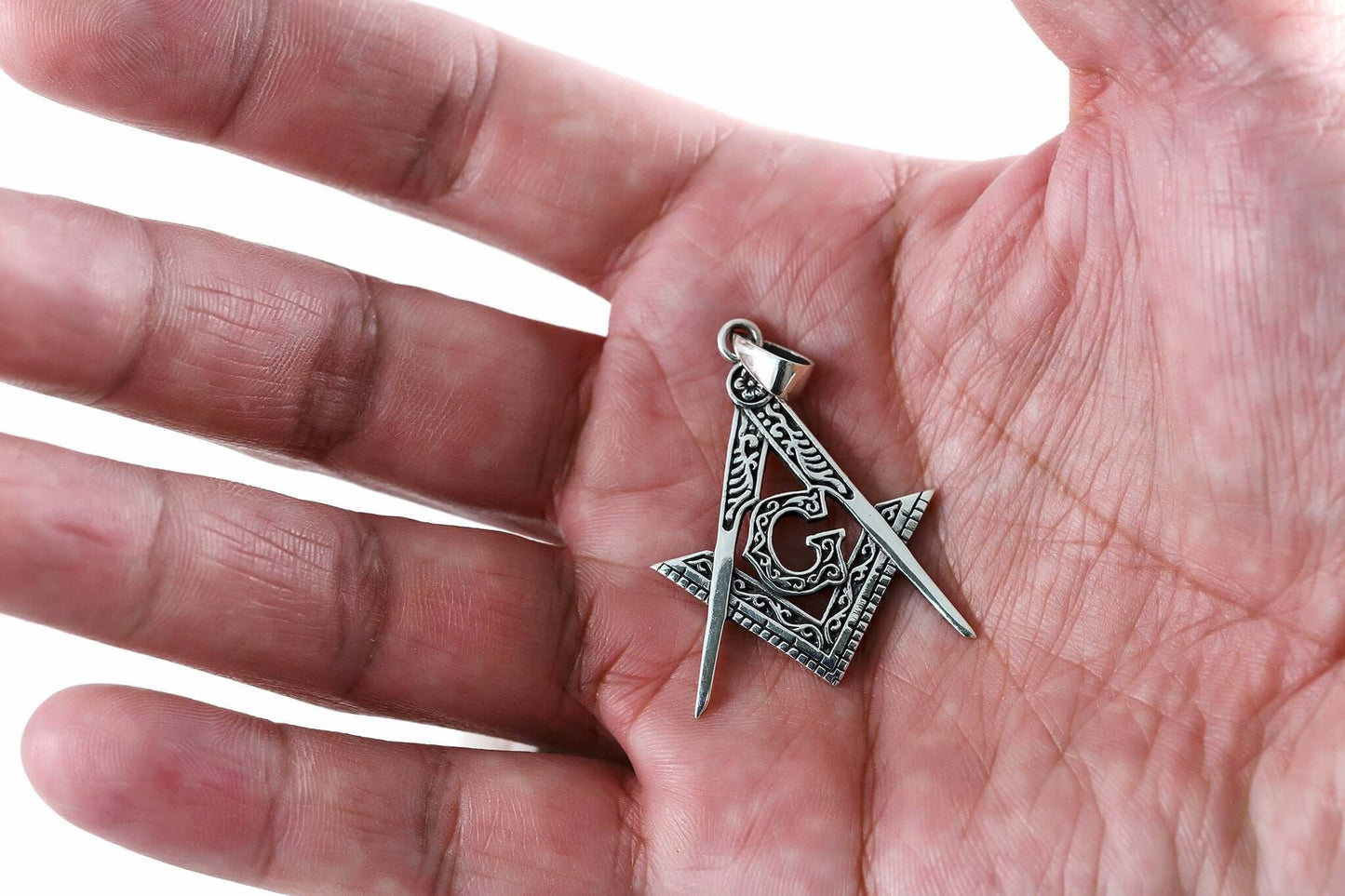 925 Sterling Silver Masonic Mason Freemasonry Freemason Compass Pendant - SilverMania925