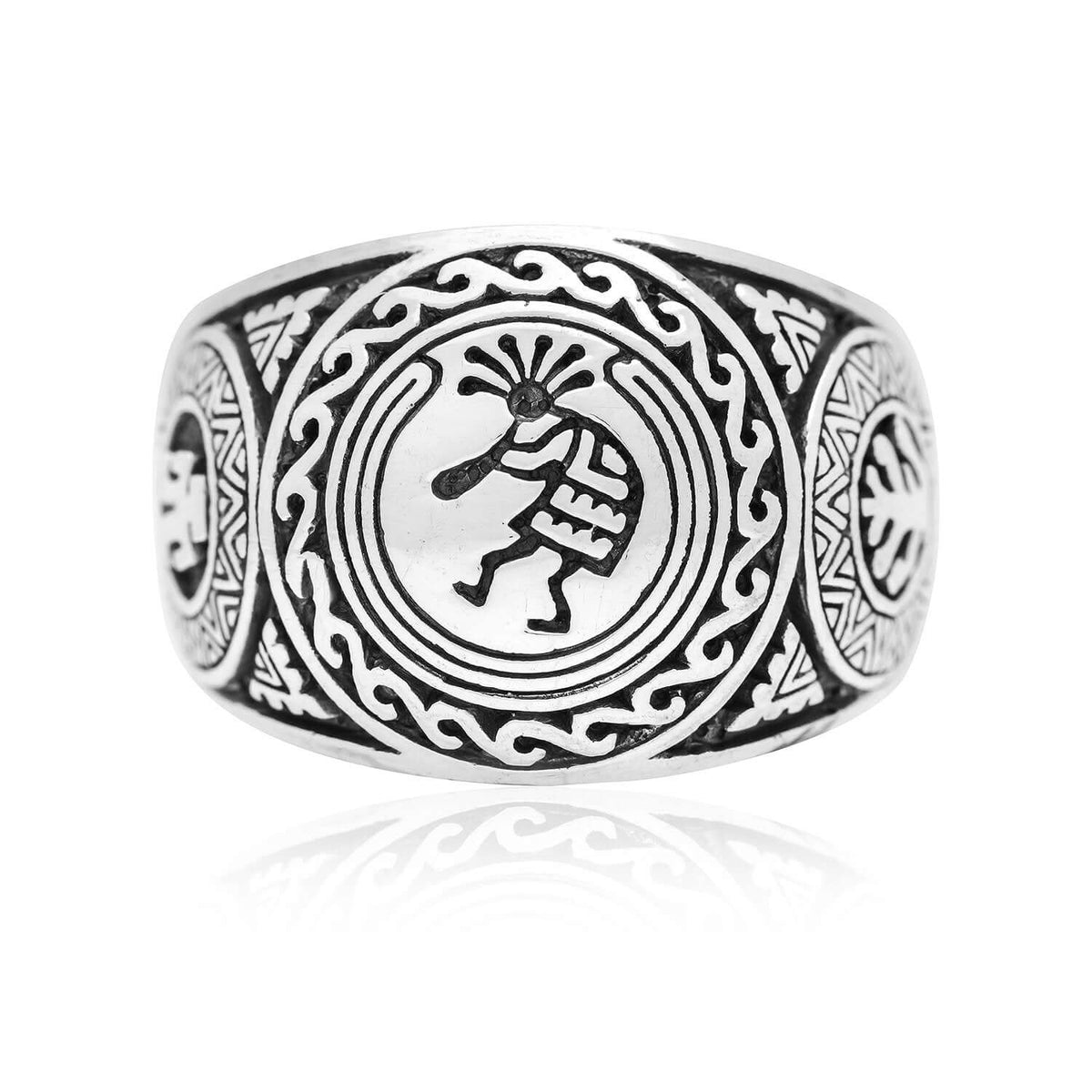 925 Sterling Silver Kokopelli Native American Signet Ring - SilverMania925