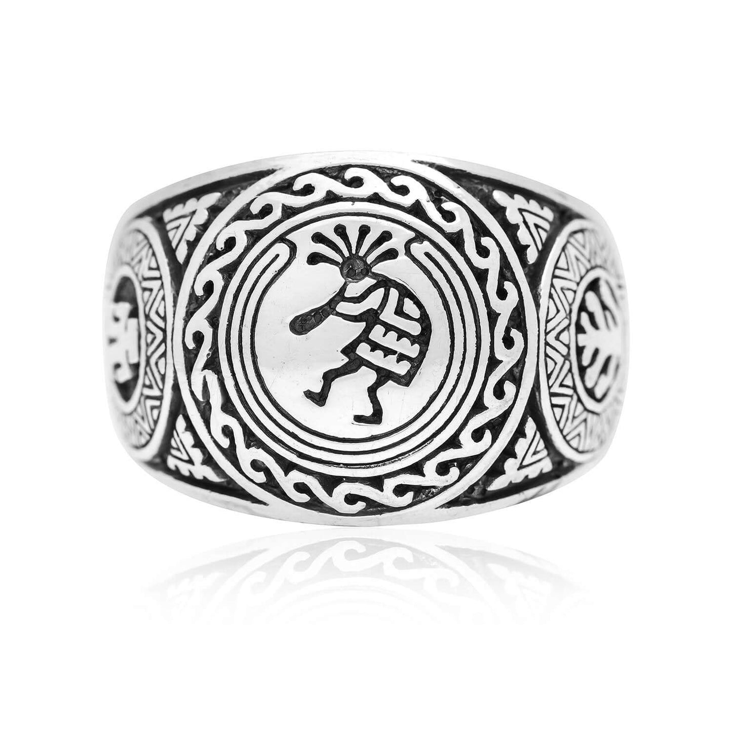 925 Sterling Silver Kokopelli Native American Signet Ring - SilverMania925