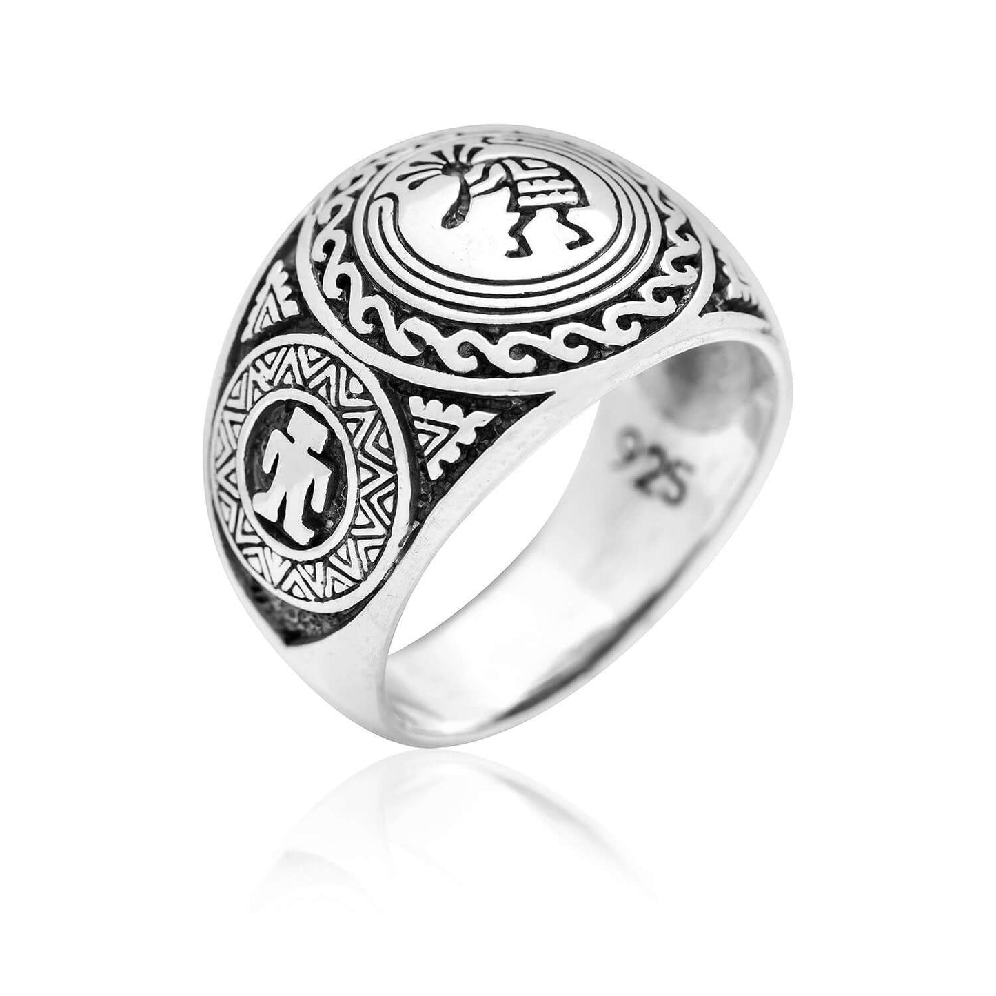 925 Sterling Silver Kokopelli Native American Signet Ring - SilverMania925