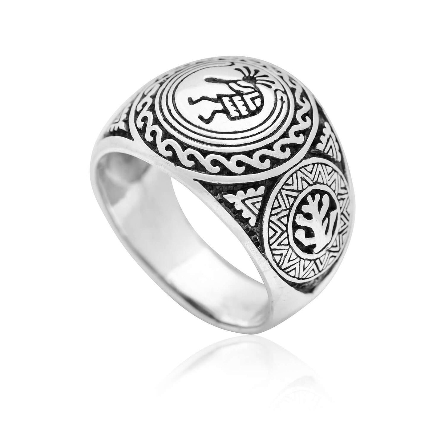 925 Sterling Silver Kokopelli Native American Signet Ring - SilverMania925