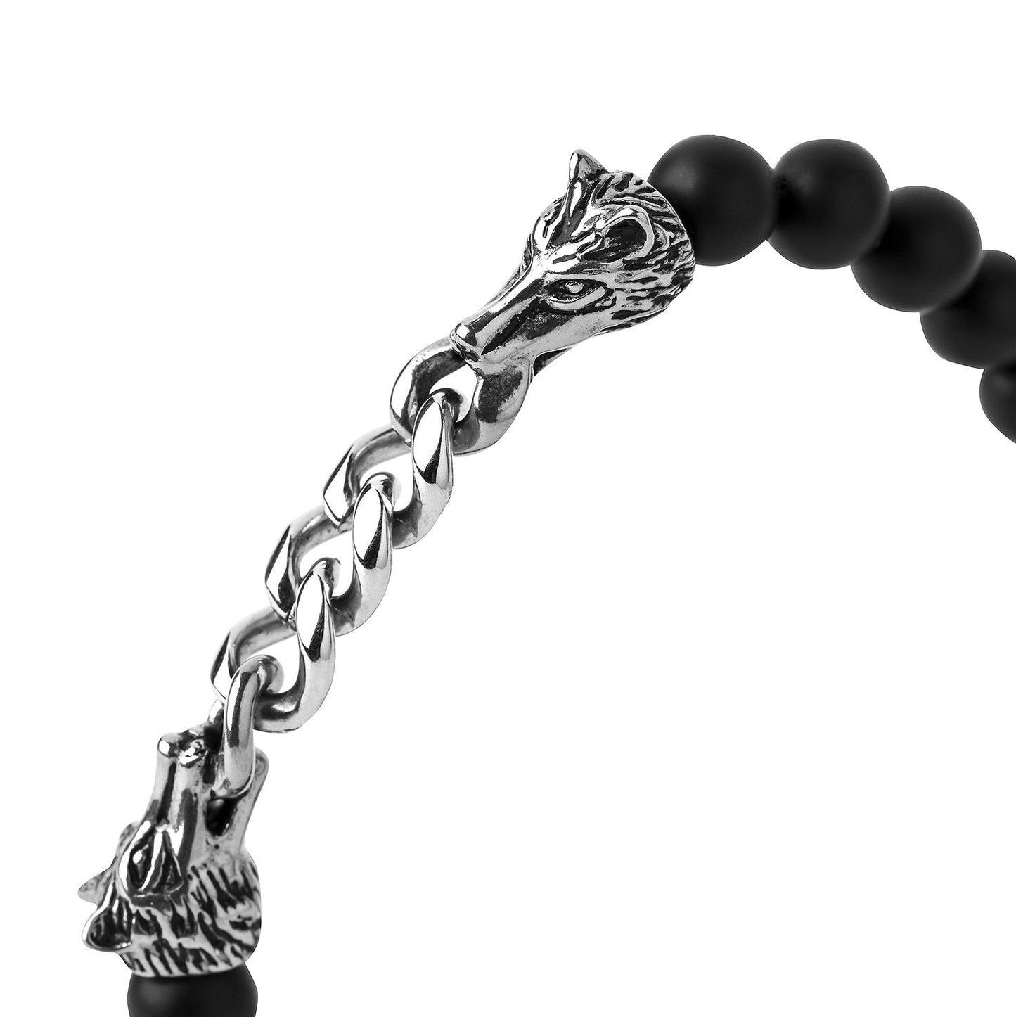 Viking Wolf with Black Onyx Beads Bracelet - SilverMania925