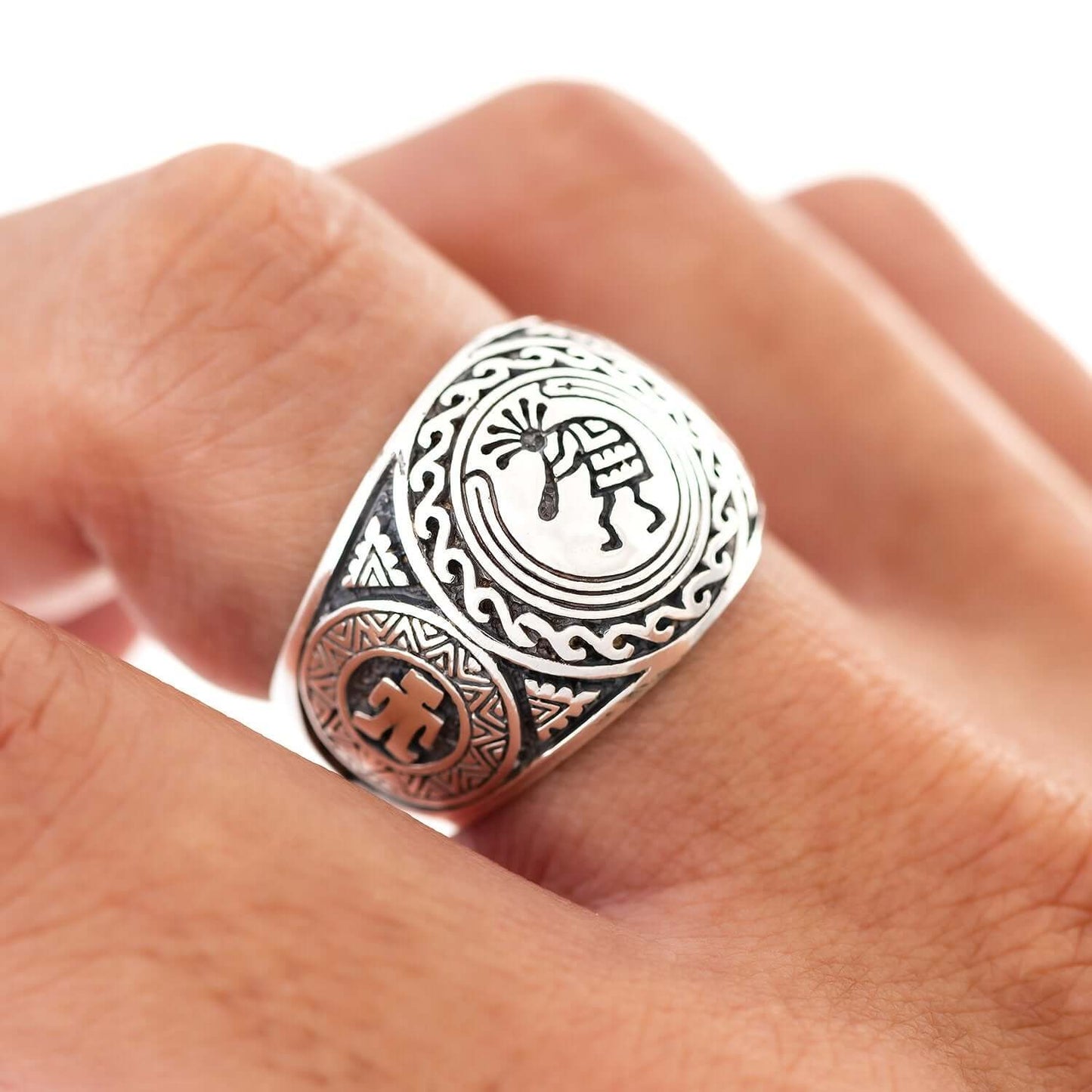 925 Sterling Silver Kokopelli Native American Signet Ring - SilverMania925
