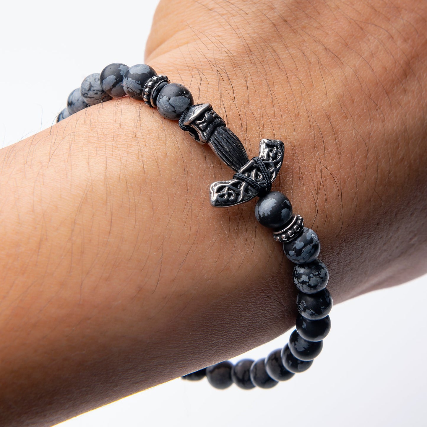 Viking Mjolnir Bracelet with Spider Web Beads - SilverMania925