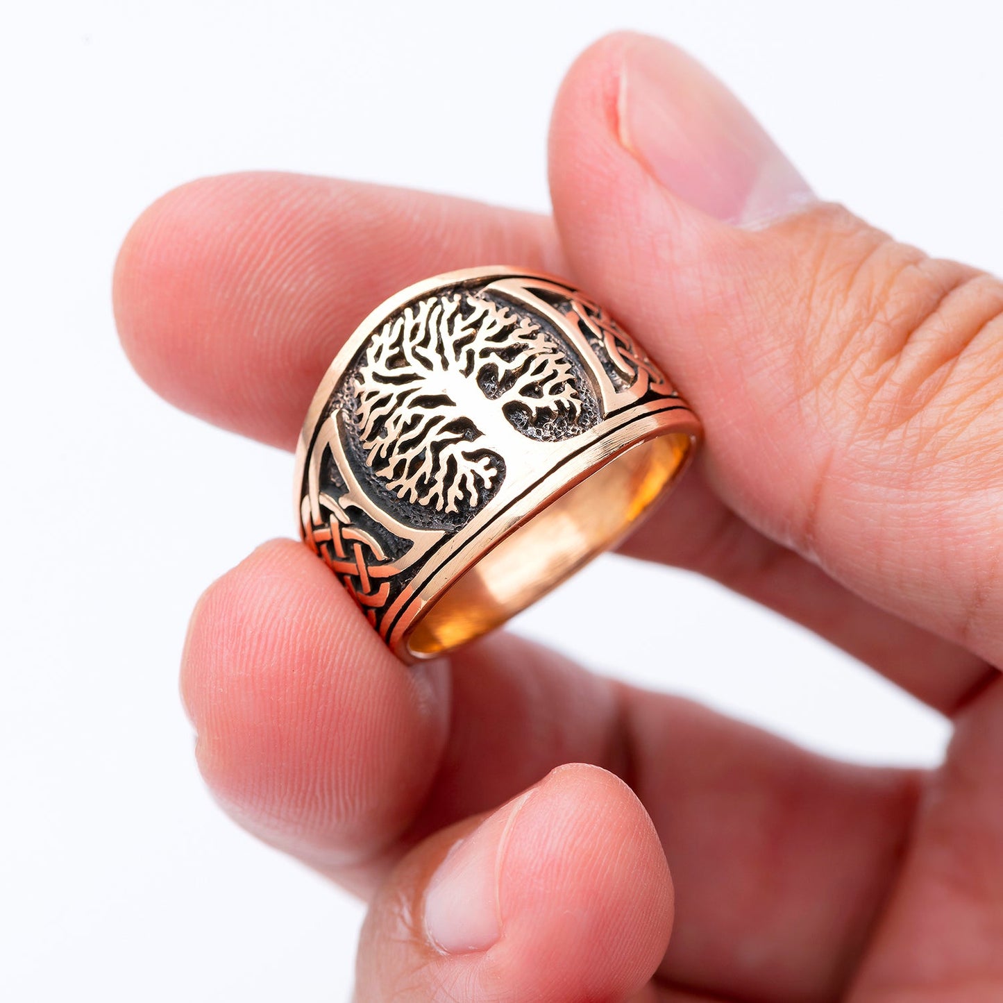 Viking Yggdrasil with Knotwork Bronze Ring - SilverMania925