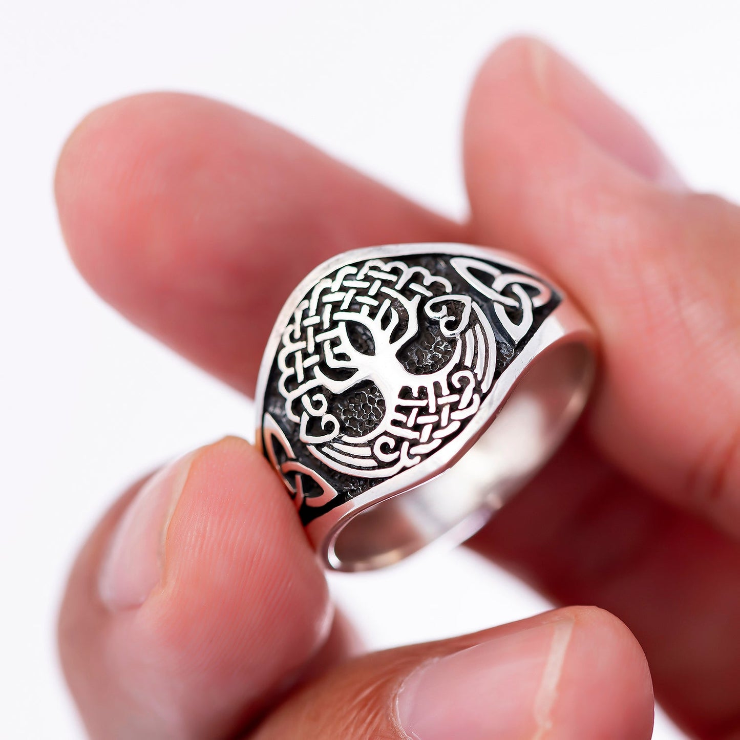 925 Sterling Silver Yggdrasil with Triquetra Pagan Ring - SilverMania925