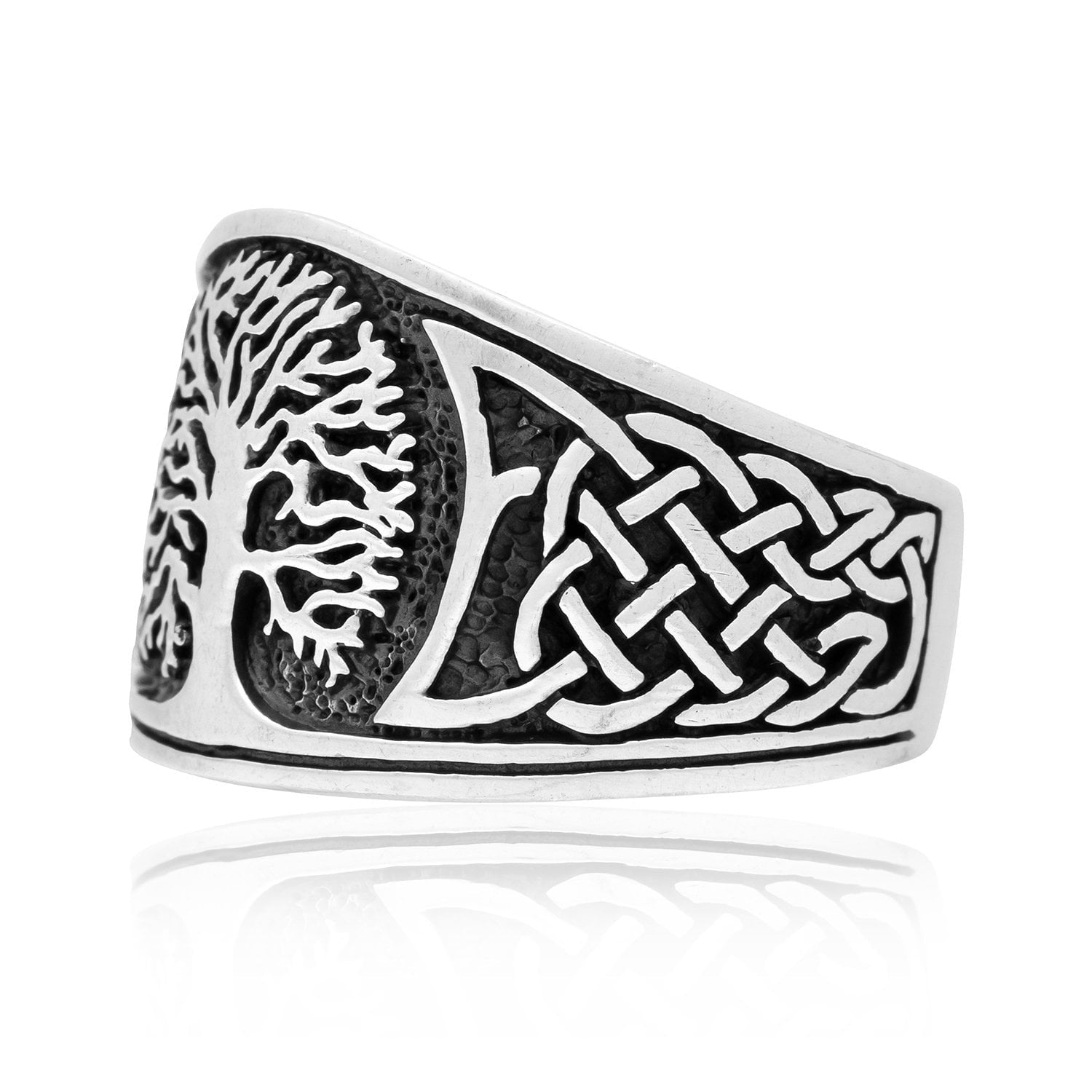 925 Sterling Silver Viking Yggdrasil with Celtic Knotwork Ring - SilverMania925