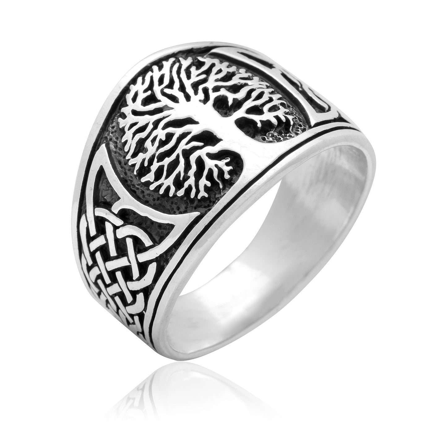 925 Sterling Silver Viking Yggdrasil with Celtic Knotwork Ring - SilverMania925
