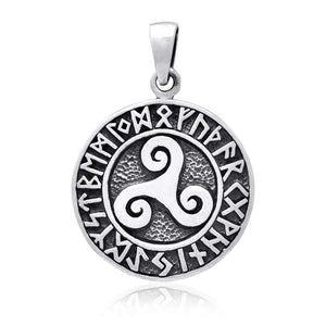 925 Sterling Silver Celtic Triskelion Viking Runes Pendant