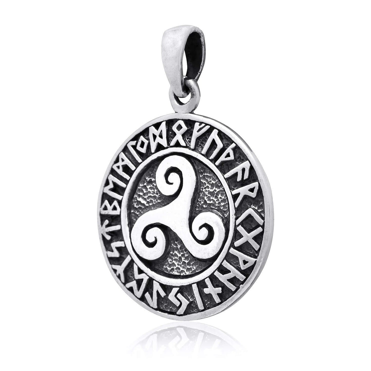 925 Sterling Silver Celtic Triskelion Viking Runes Pendant - SilverMania925