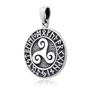 925 Sterling Silver Celtic Triskelion Viking Runes Pendant