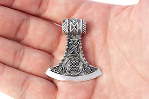 925 Sterling Silver Viking Knotwork Axe Double Sided Amulet