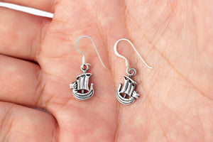 925 Sterling Silver Viking Norse Boat Dangle Earrings