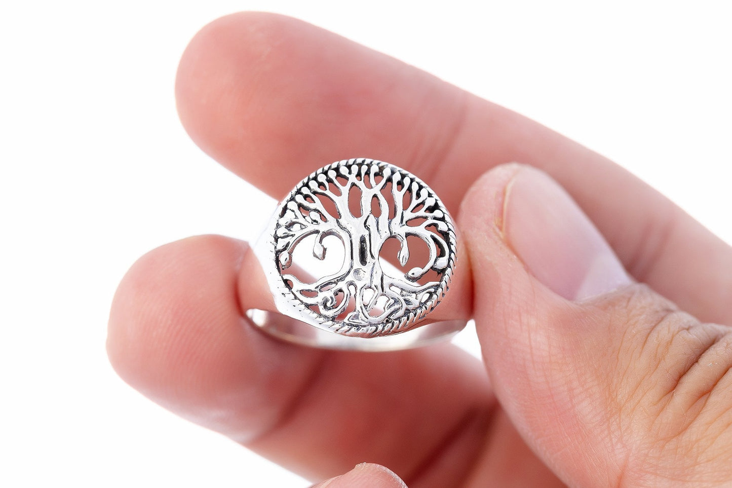 925 Sterling Silver Viking Tree of Life Yggdrasil Ring - SilverMania925