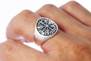 925 Sterling Silver Vegvisir Viking Magical Staves Compass Ring