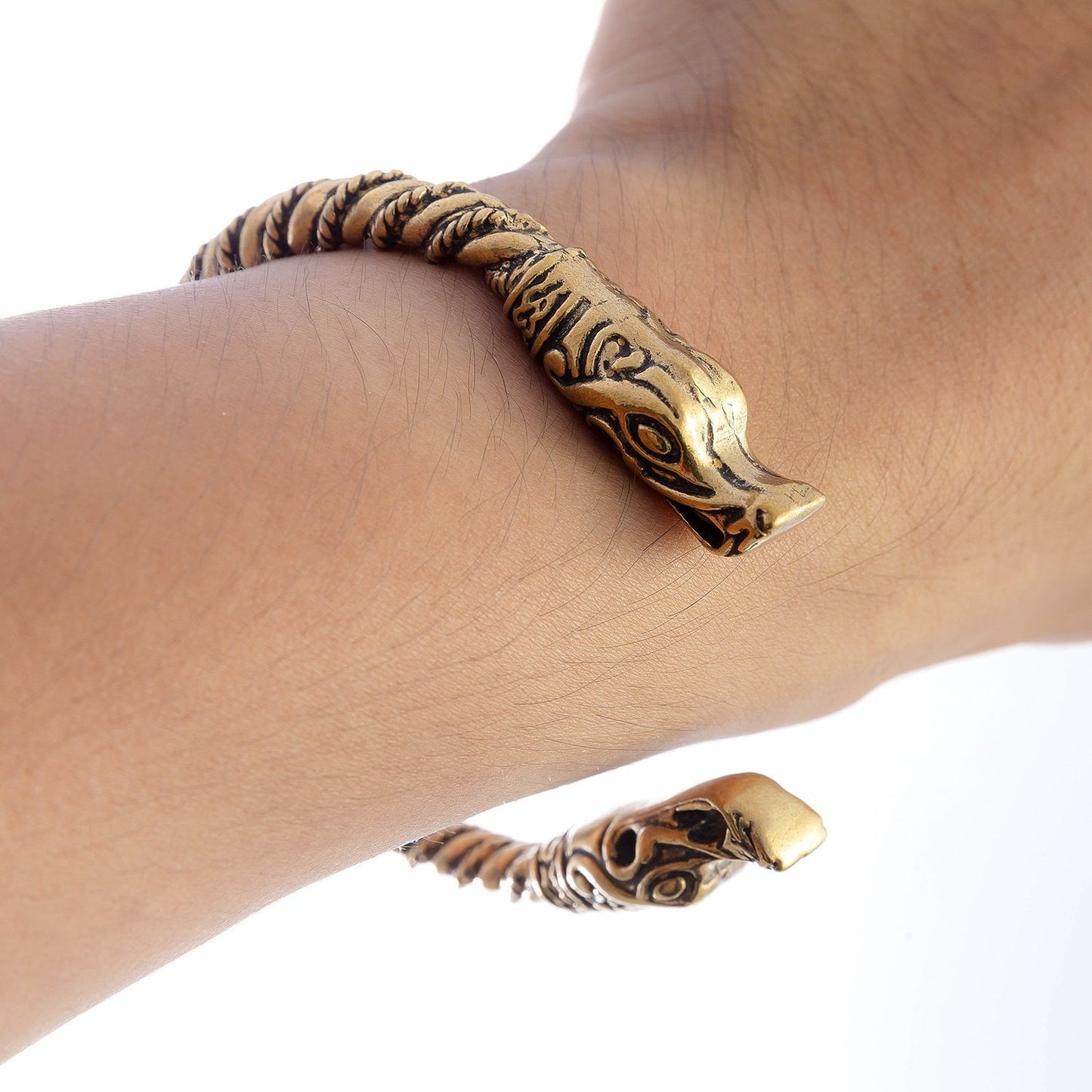 Viking Wolf Spiral Twisted Bronze Bangle - SilverMania925