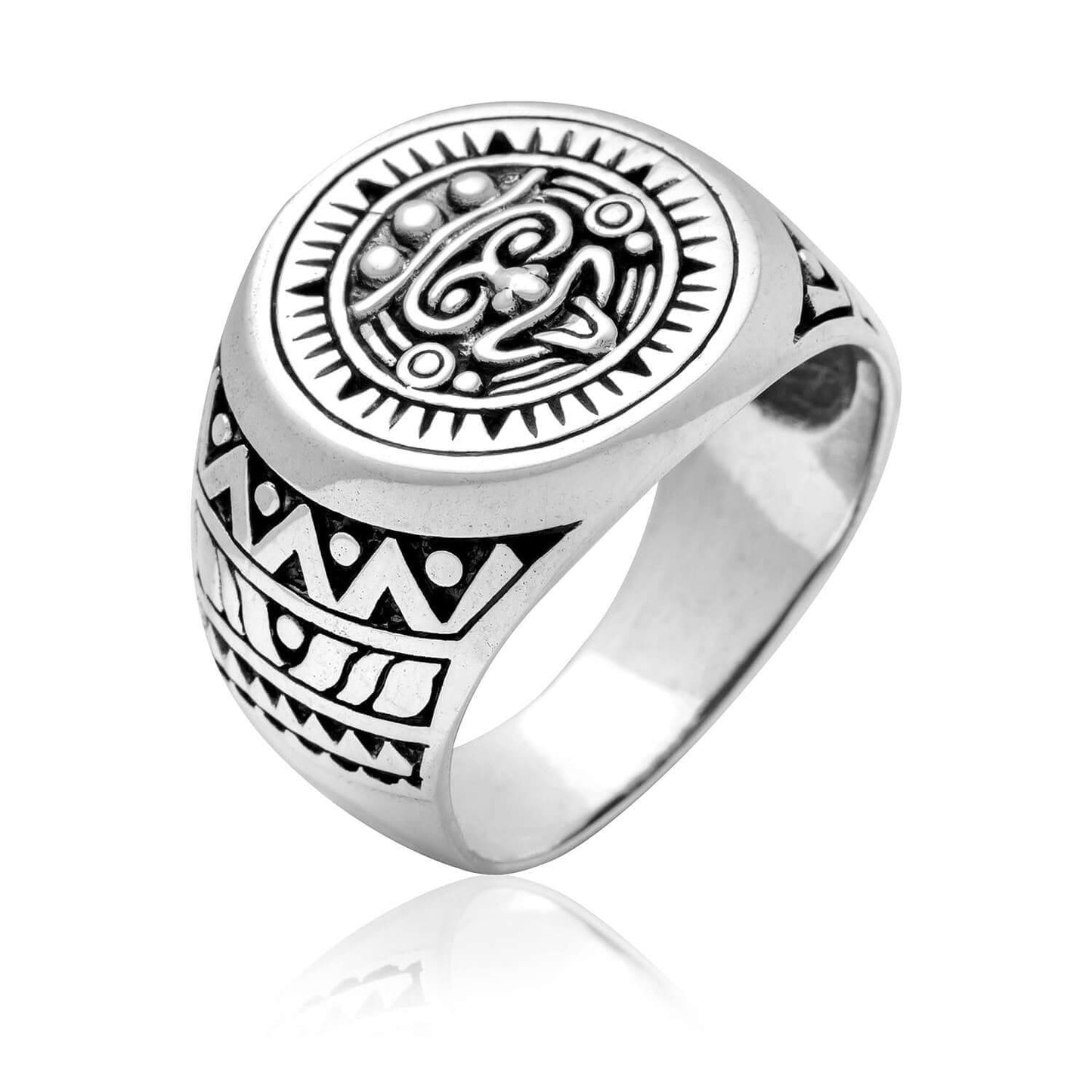 925 Sterling Silver Aztec Mayan Style Ring - SilverMania925
