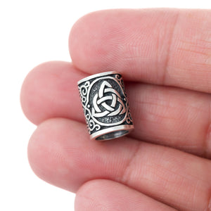 Sterling Silver Viking Beard Bead with Triquetra and Celtic Knotwork