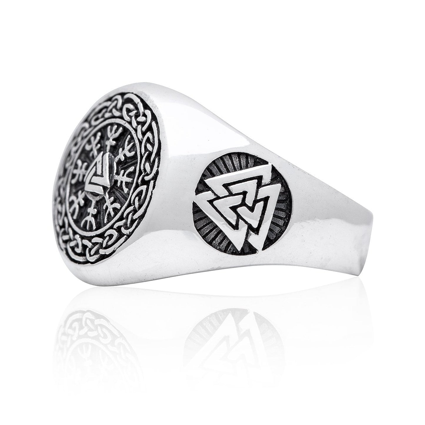 925 Sterling Silver Valknut Viking Helm of Awe Aegishjalmur Ring - SilverMania925