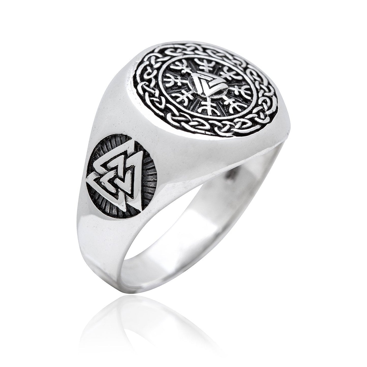 925 Sterling Silver Valknut Viking Helm of Awe Aegishjalmur Ring - SilverMania925