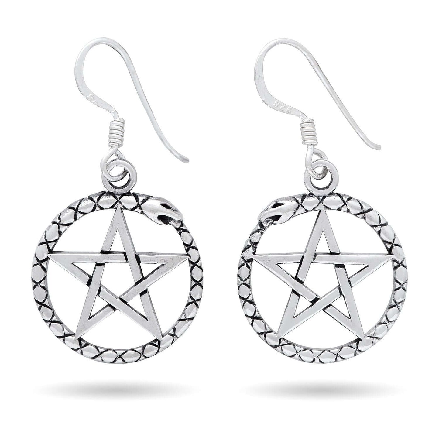 925 Sterling Silver Ouroboros Serpent Dragon Jormungand Pentagram Earrings Set - SilverMania925