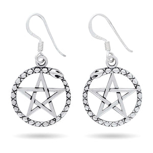 925 Sterling Silver Ouroboros Serpent Dragon Jormungand Pentagram Earrings Set