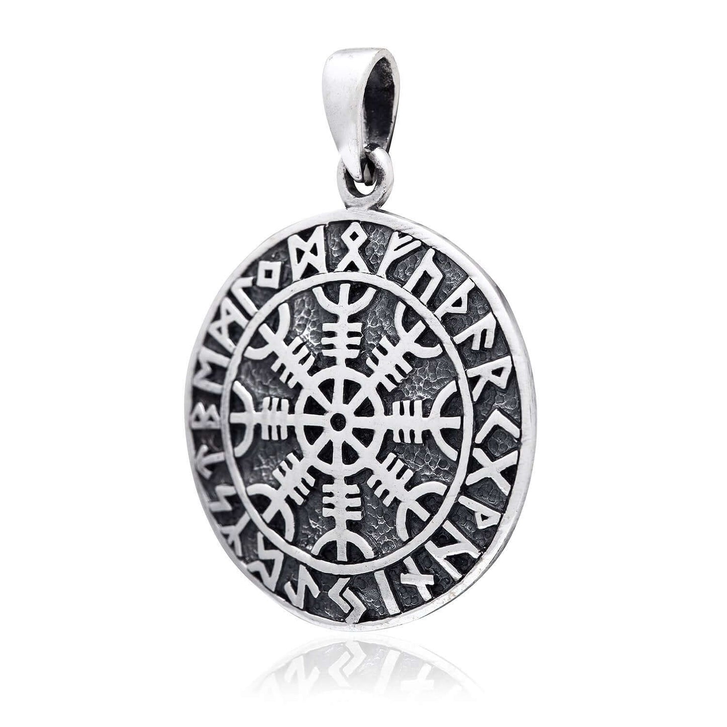 925 Sterling Silver Helm of Awe Pendant with Runes - SilverMania925