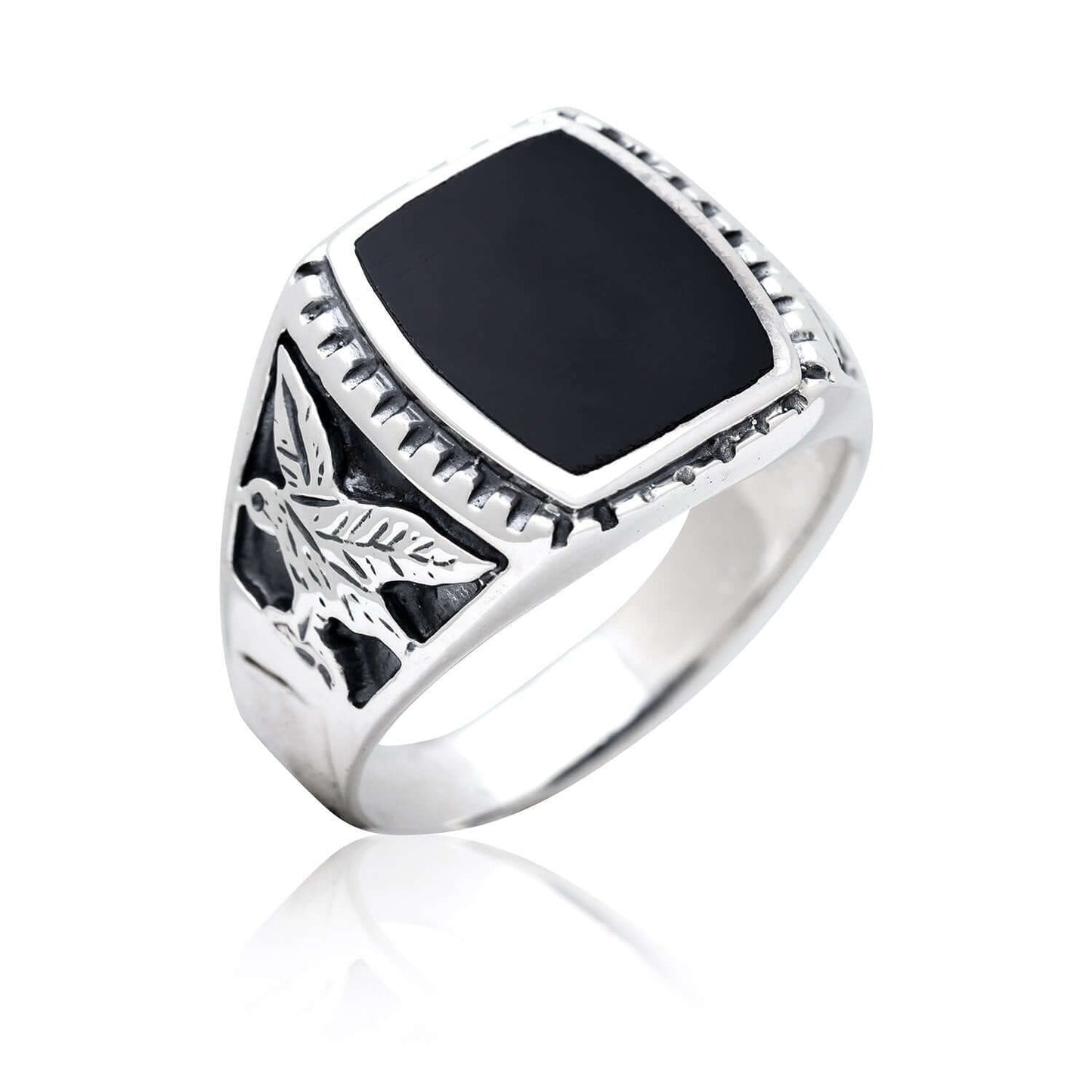 925 Sterling Silver Mens German Eagle Black Onyx Ring - SilverMania925