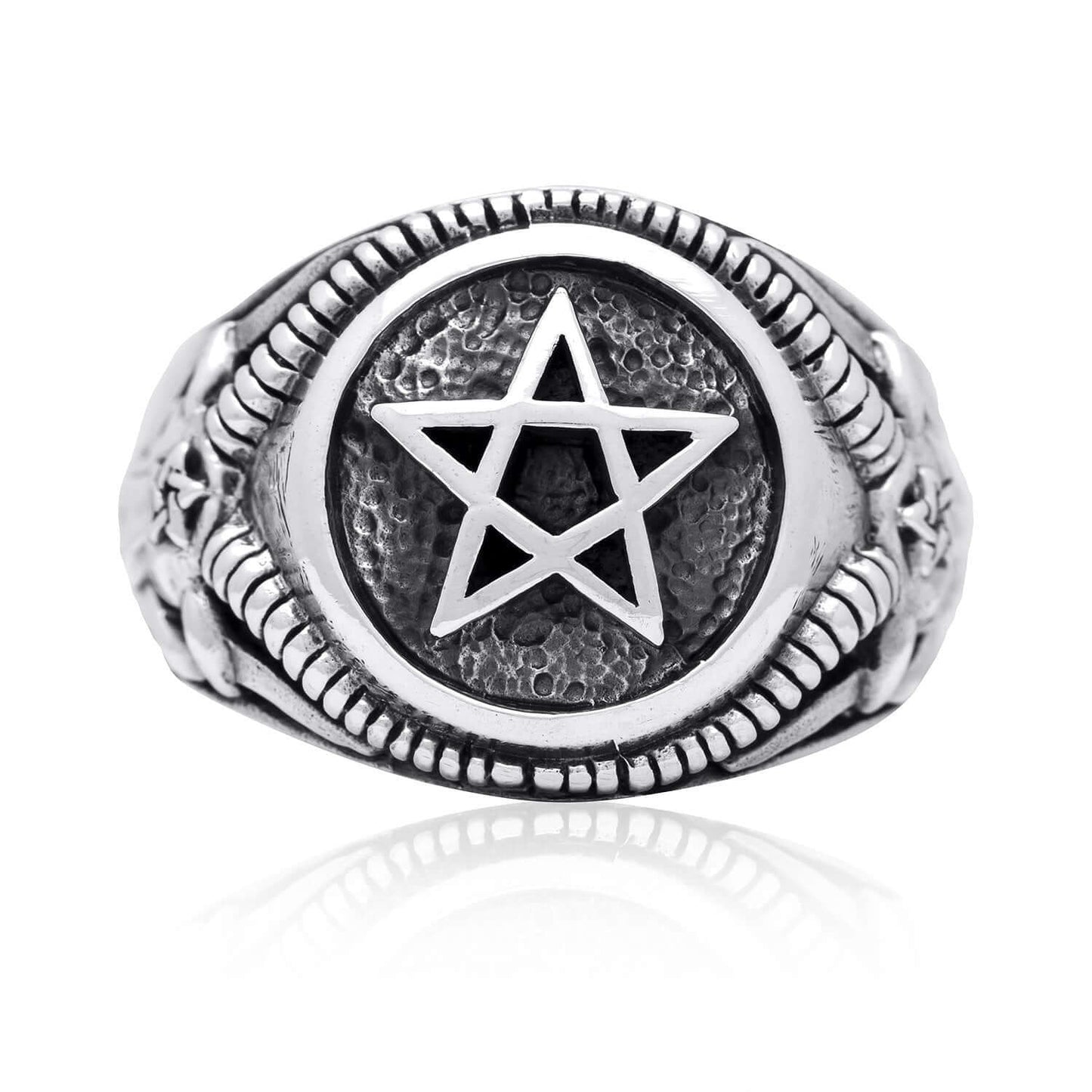 925 Sterling Silver Inverted Pentagram Goat of Mendes Satanic Ring - SilverMania925