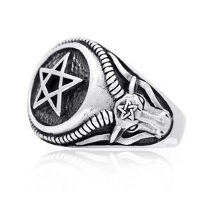 925 Sterling Silver Inverted Pentagram Goat of Mendes Satanic Ring