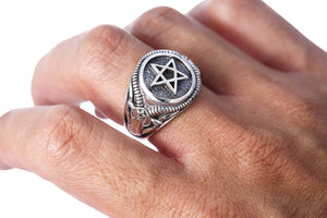 925 Sterling Silver Inverted Pentagram Goat of Mendes Satanic Ring