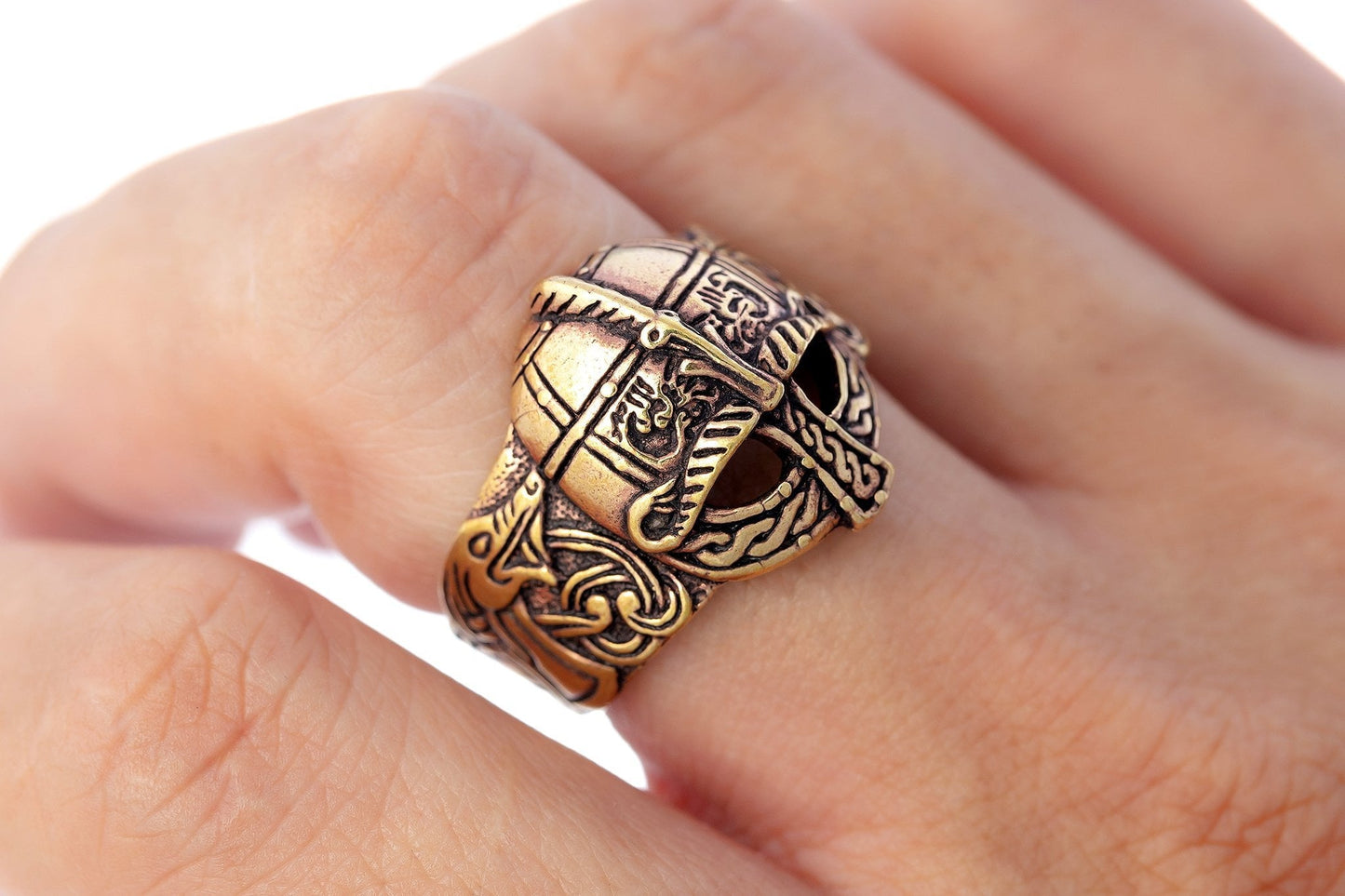 Viking Gjermundbu Helmet Bronze Ring with Dragons - SilverMania925