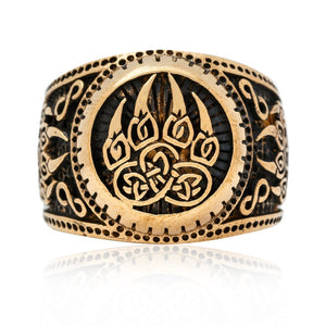 Viking Bear Claw Signet Ring Handcrafted from Bronze
