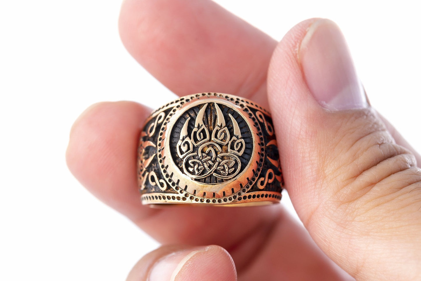 Viking Bear Claw Signet Ring Handcrafted from Bronze - SilverMania925