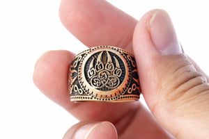 Viking Bear Claw Signet Ring Handcrafted from Bronze