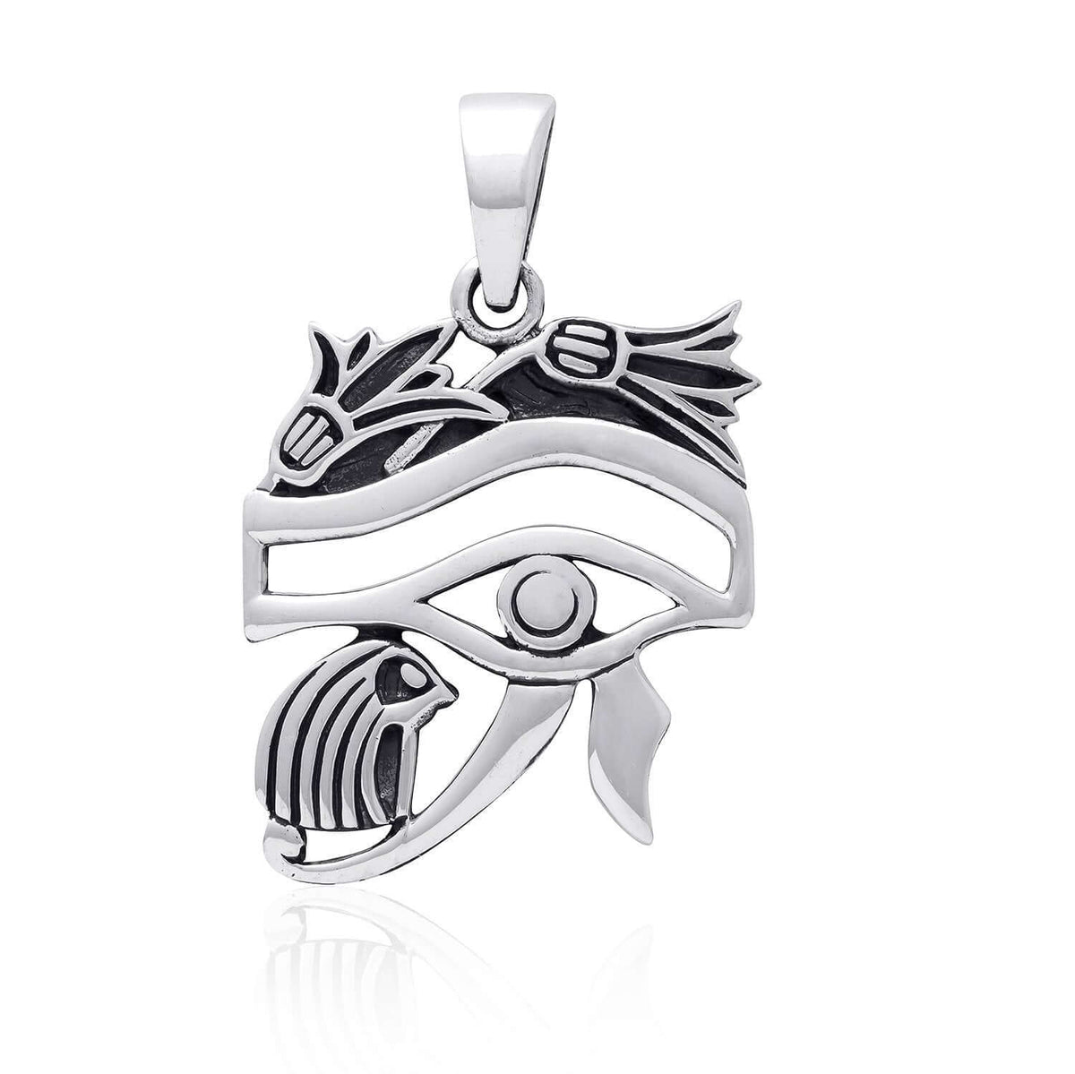 925 Sterling Silver Egyptian Eye of Horus Protection High Polish Pendant - SilverMania925