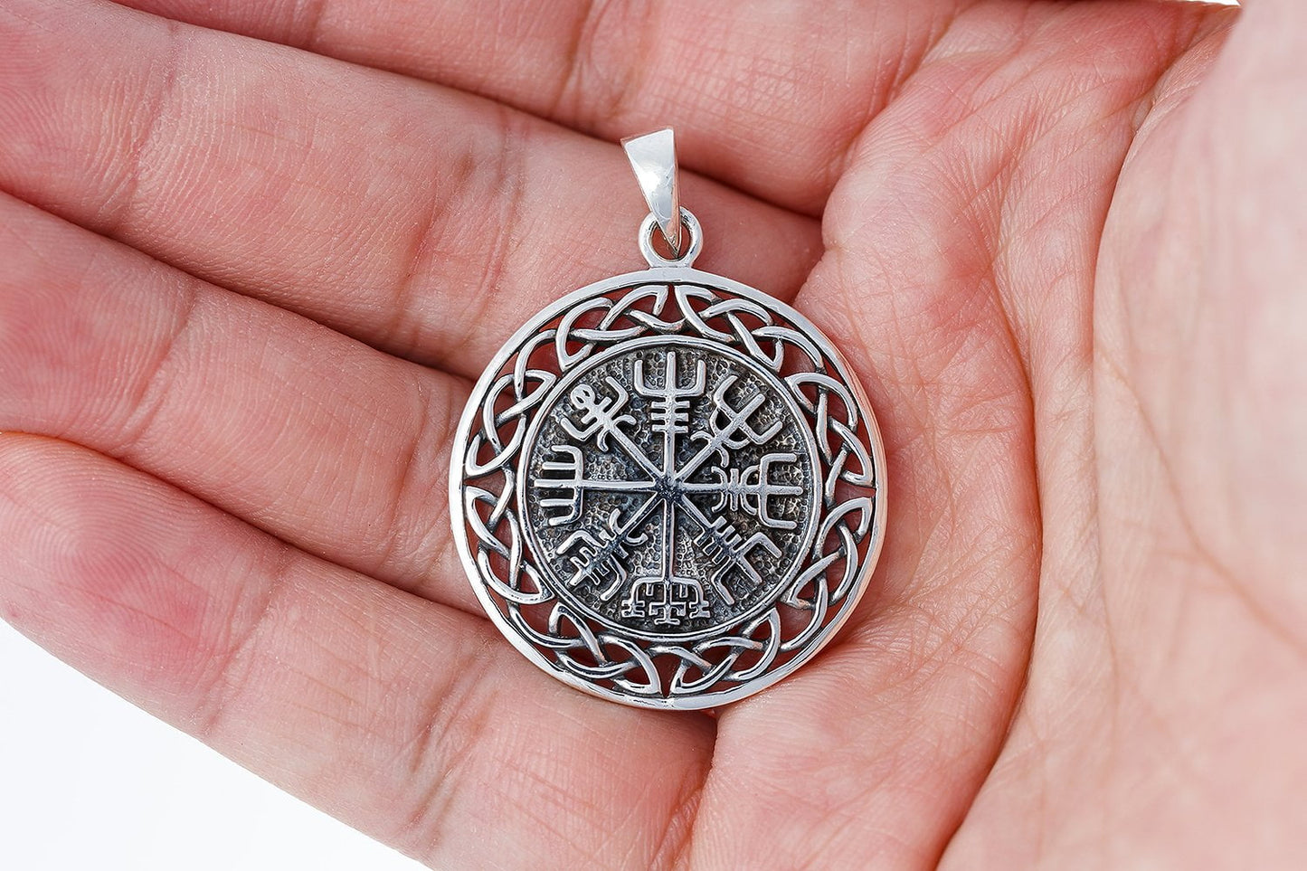 925 Sterling Silver Vegvisir Compass Celtic Infinity Knots Pendant - SilverMania925